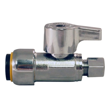 TECTITE BY APOLLO 1/2 in. Chromed Brass Push-To-Connect x 1/4 in. O.D. Compression Quarter-Turn Straight Stop Valve FSBVS1214C